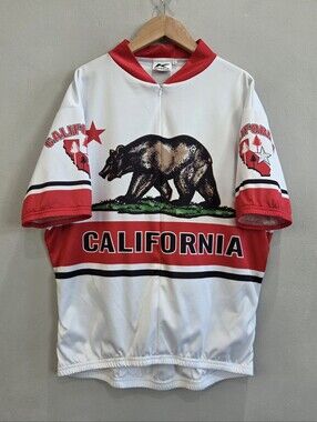 Vintage Kucharik Cycling Jersey 3/4 Zip White California Bear USA Men's Large